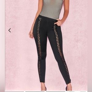 House of CB- Black Satin Lace up Trousers